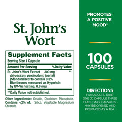 Close-up of St. John's Wort 300mg capsules bottle label