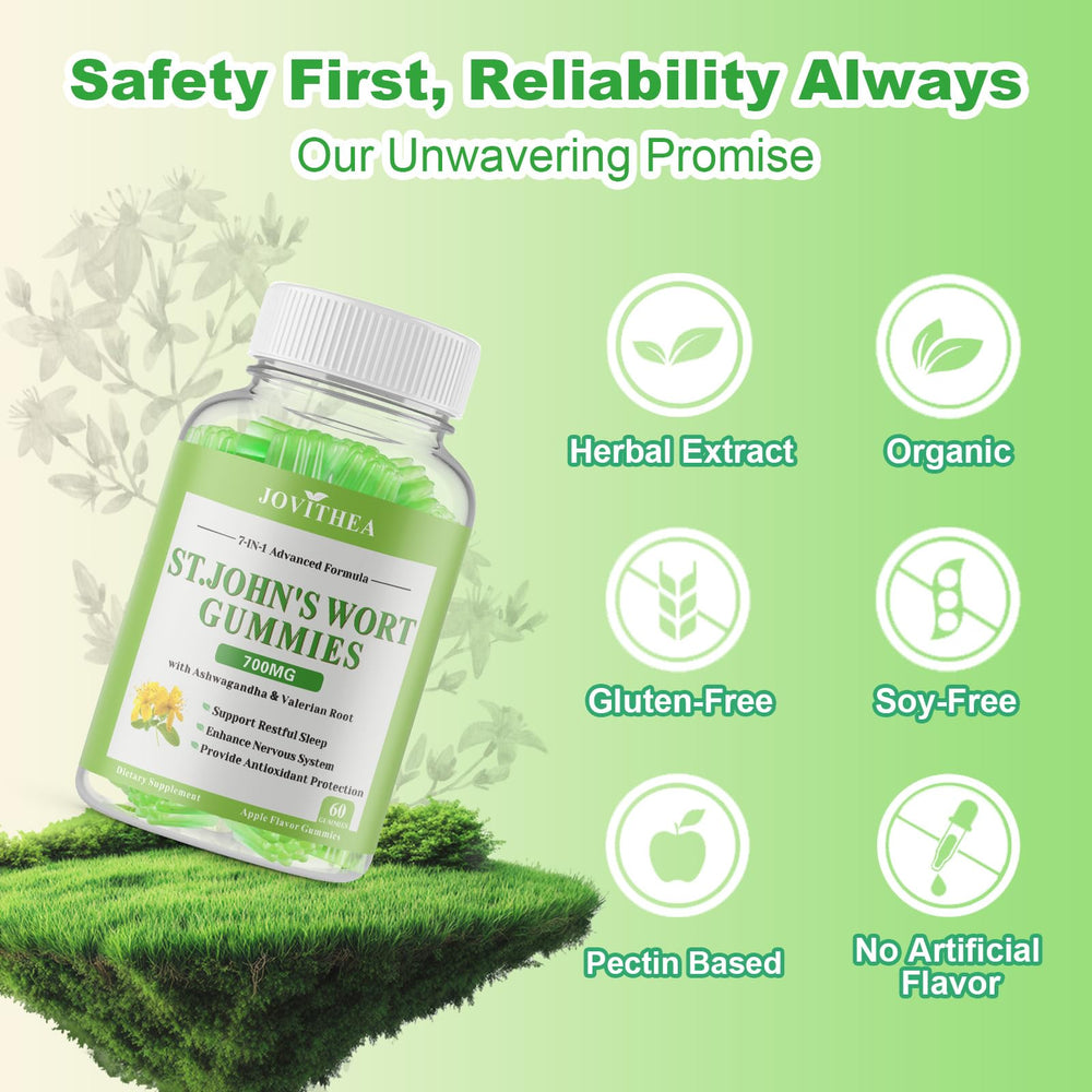 Close-up of apple-flavored St John's Wort Gummies