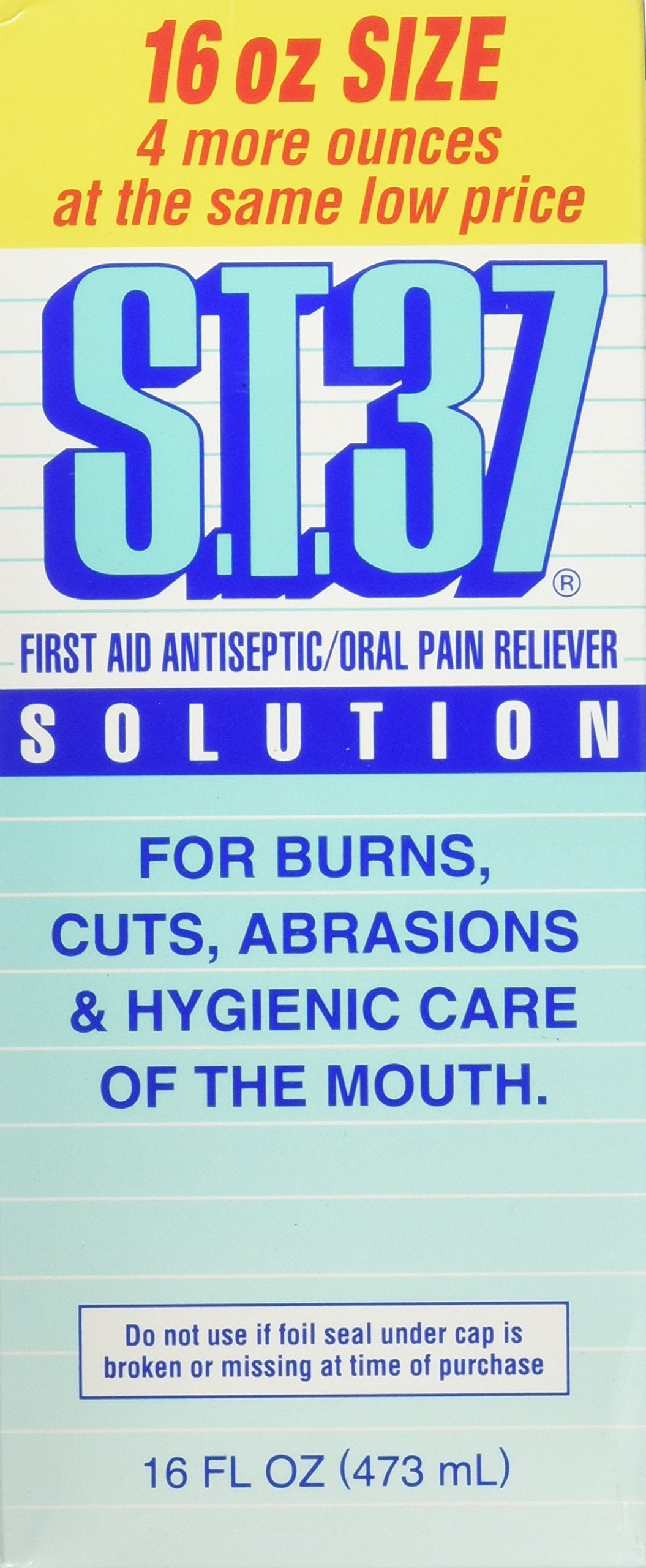 S.t.37 Mouth Pain Relief Solution 16oz bottle with label close-up