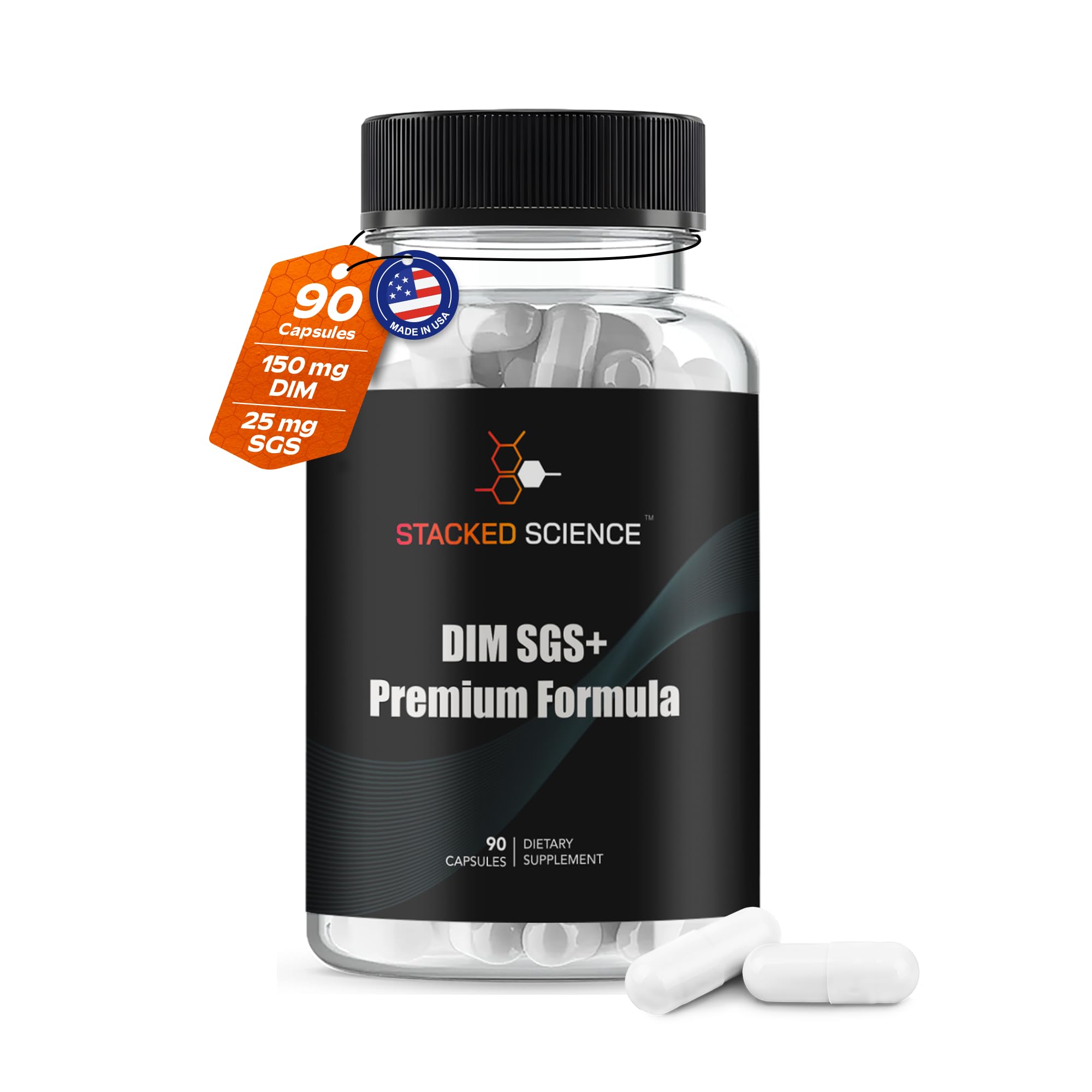 Stacked Science DIM SGS+ bottle for natural hormone balance support