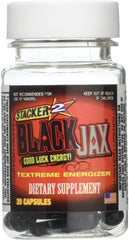 STACKER 2 Black Jax bottle side view showing compact daily-energy packaging.