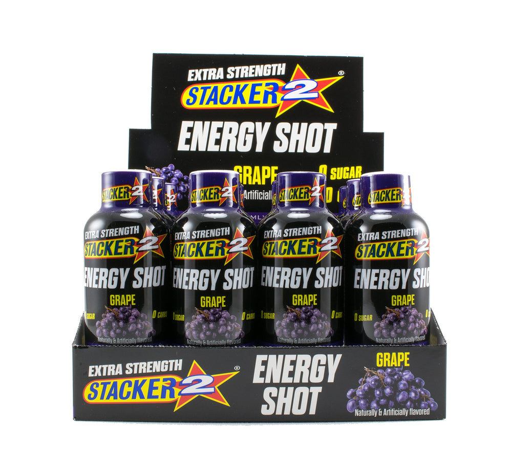 Stacker 2 Extreme Energy Shot Grape 2oz pack12 boosts focus during work