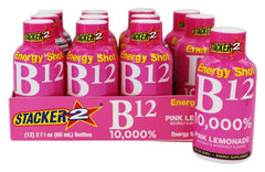 Stacker 2 Pink Lemonade energy shot 12-pack box ready for gifting or sharing.