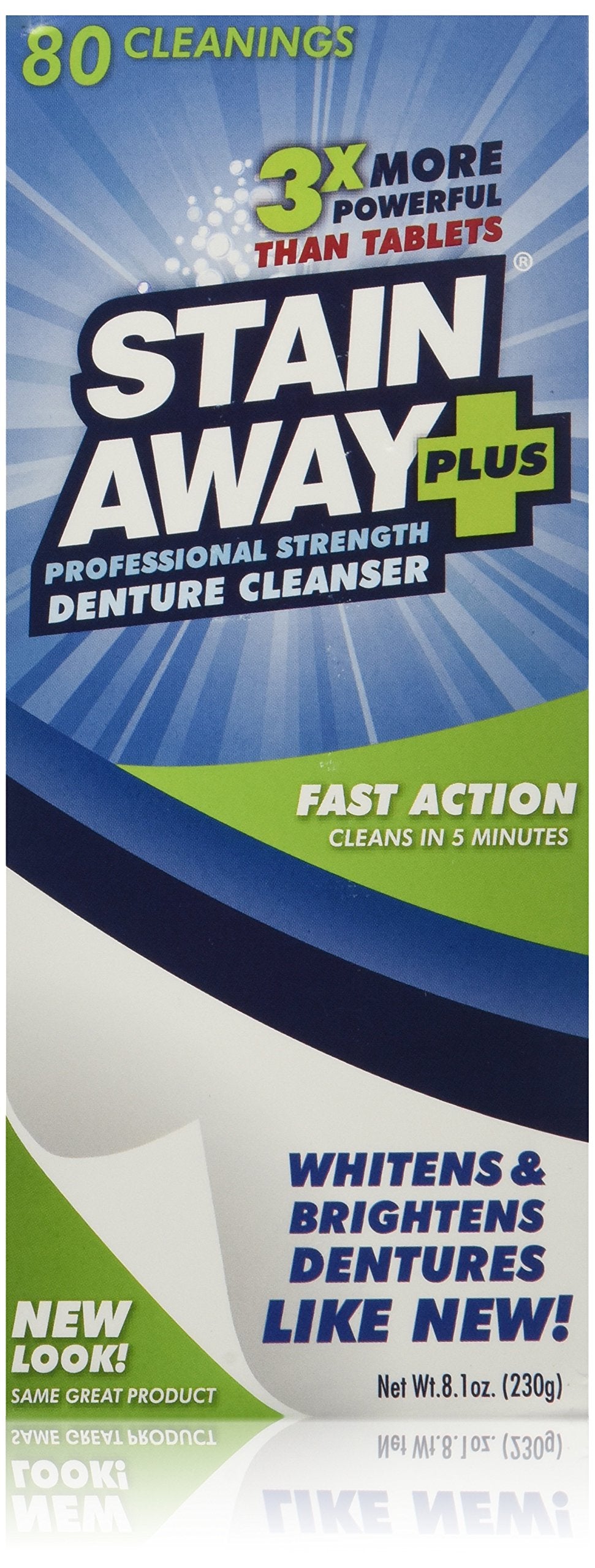 Stain-Away Plus Dental Cleanser bottle and packaging - front view
