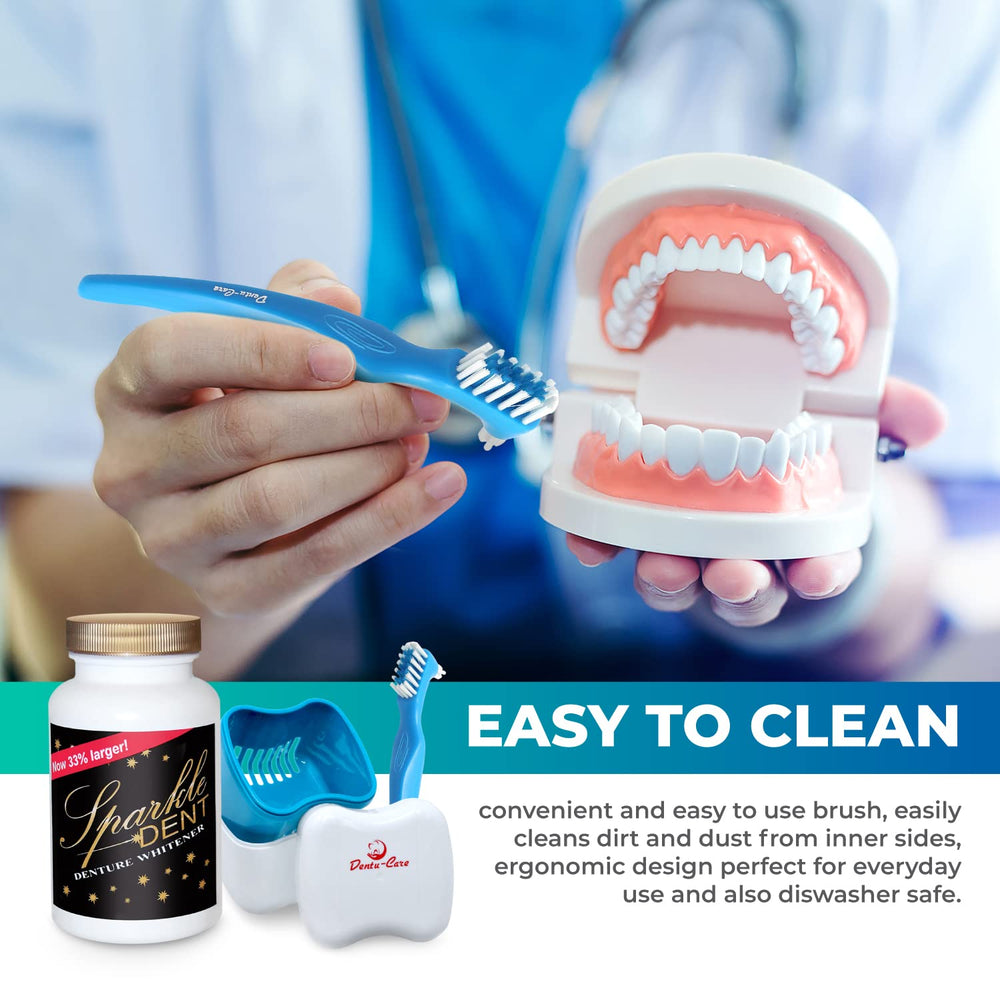 Close-up showing stain removal from dentures