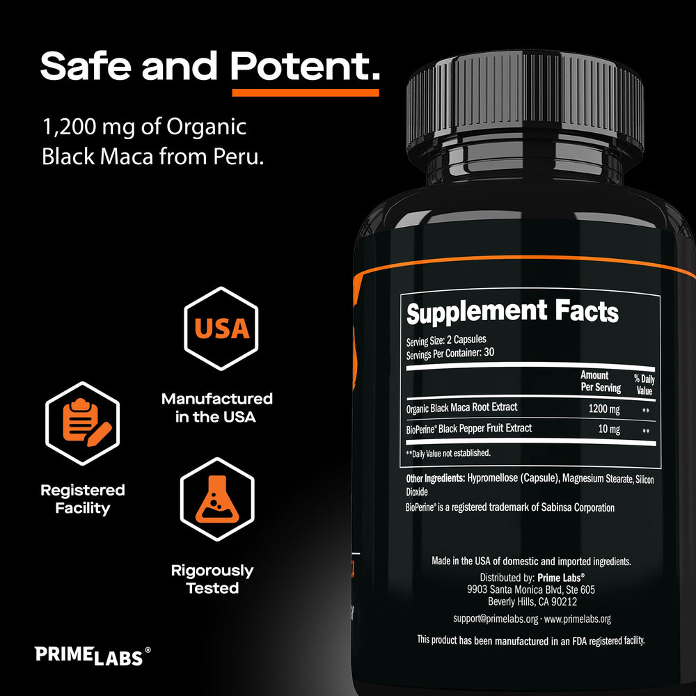 Stamina, drive and energy illustration with maca capsules
