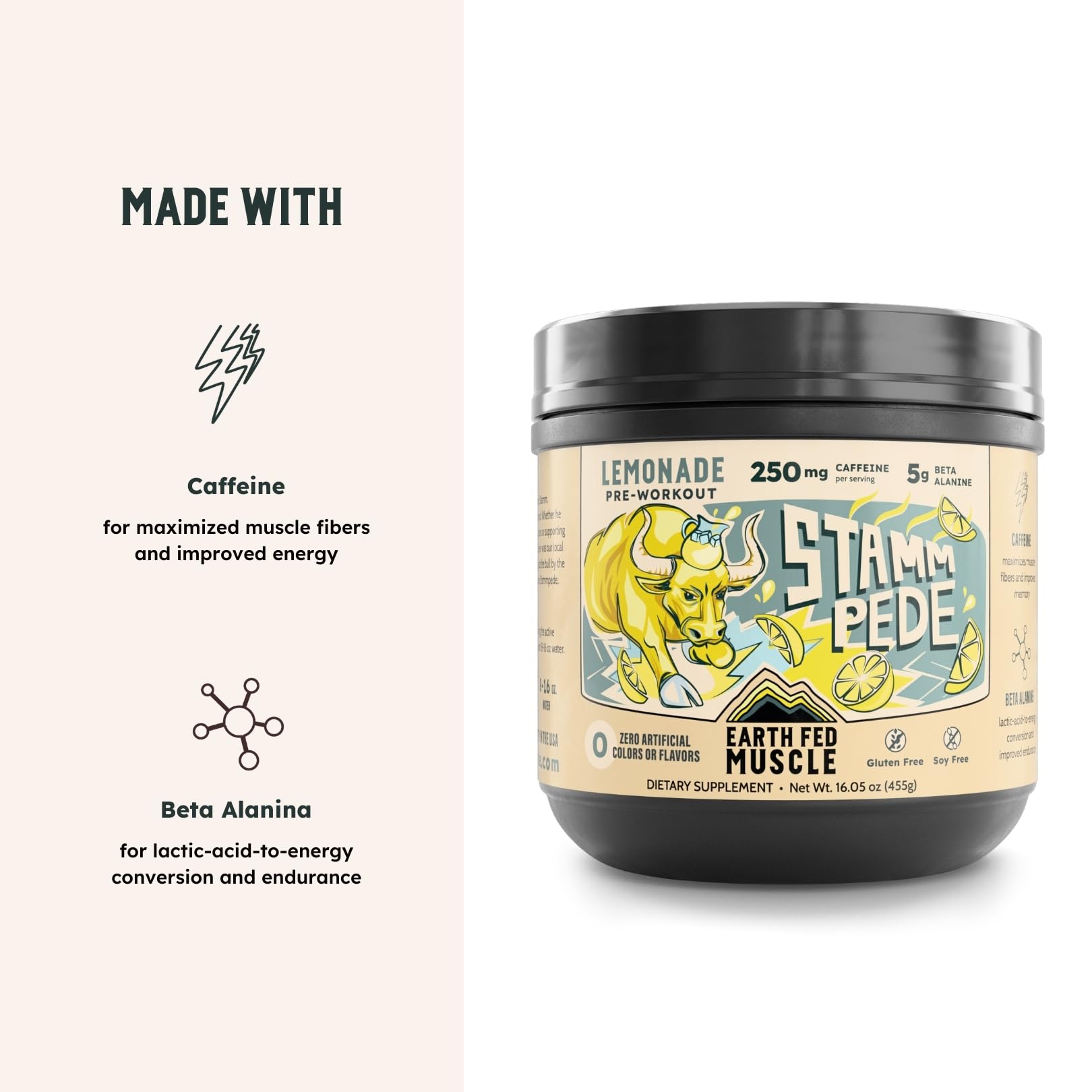 Stammpede Lemonade pre-workout ingredients panel