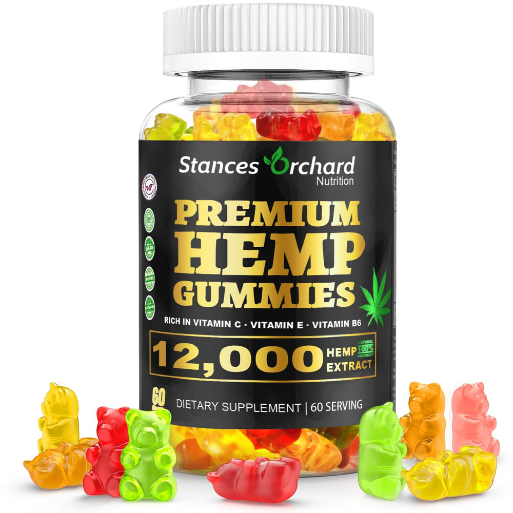 Bottle of STANCES ORCHARD Hemp Gummies packaging