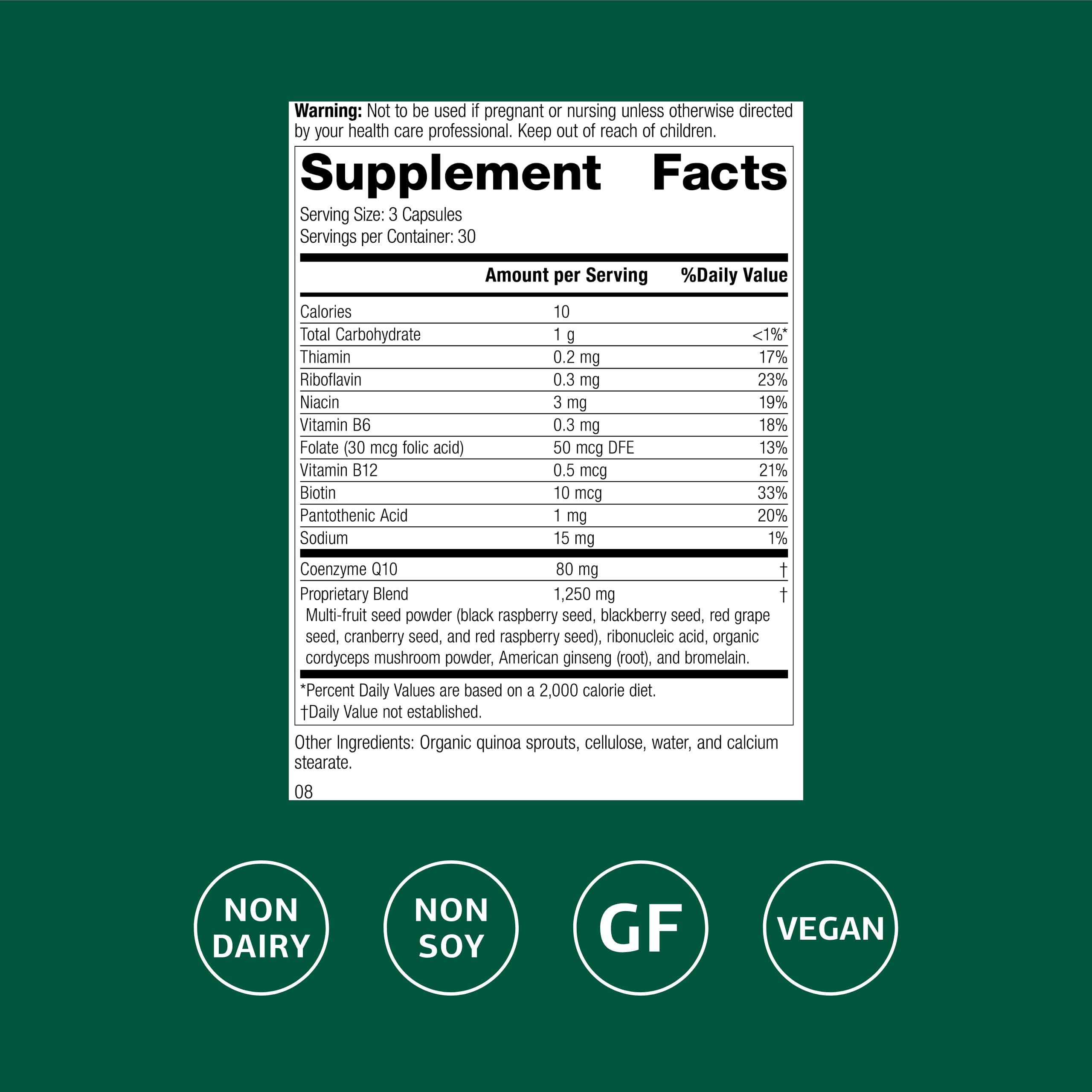 Close-up of CoQ10 and B vitamin capsules