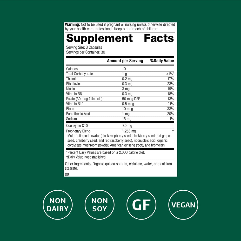 Close-up of CoQ10 and B vitamin capsules