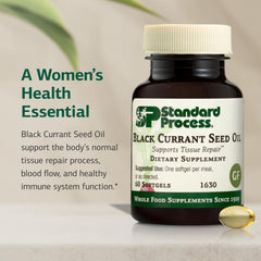 Close-up of black currant seed oil softgels