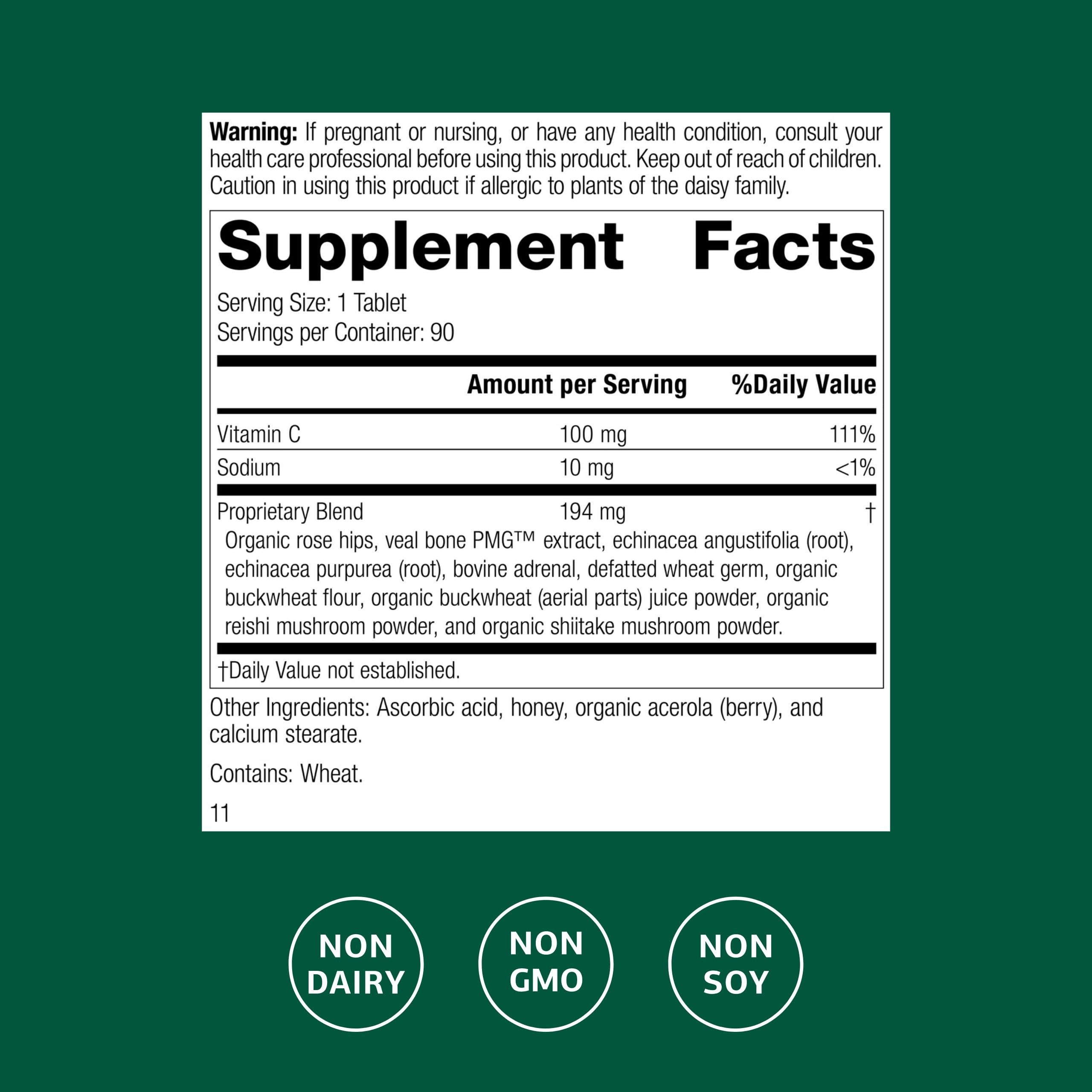 Standard Process C Synergy bottle back label with ingredients