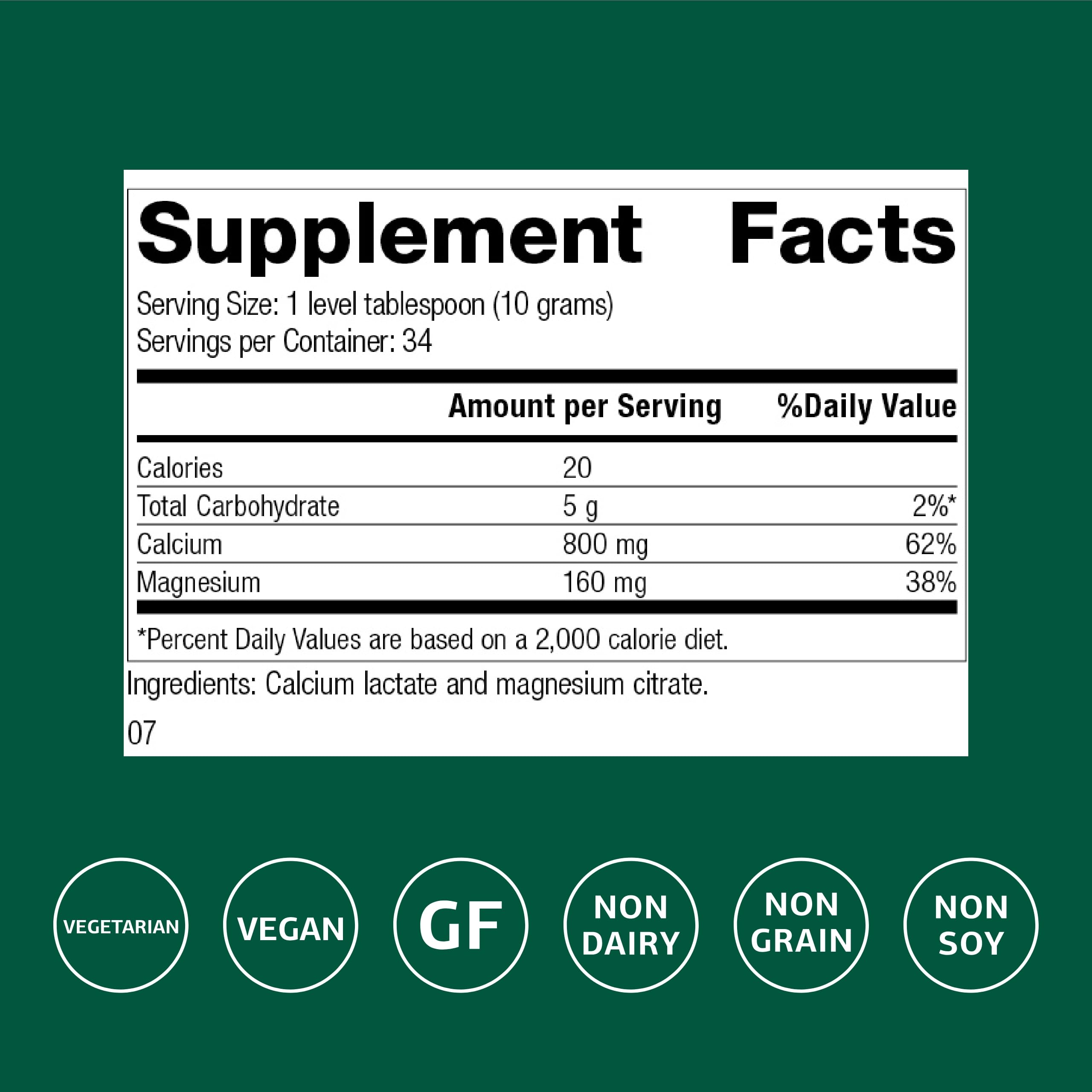 Calcium Lactate Powder ingredients panel