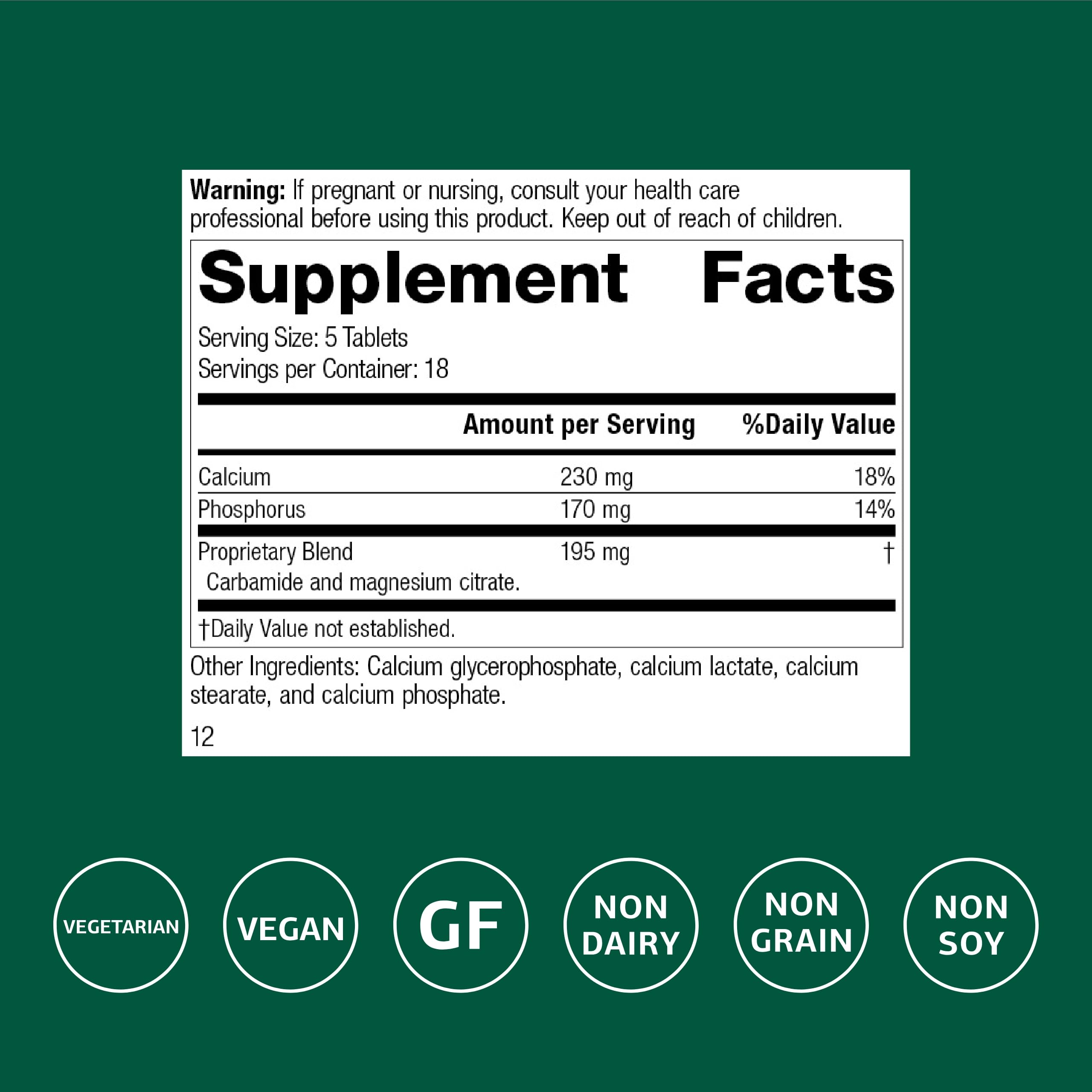 Back label of Standard Process Calsol bottle showing dosage information