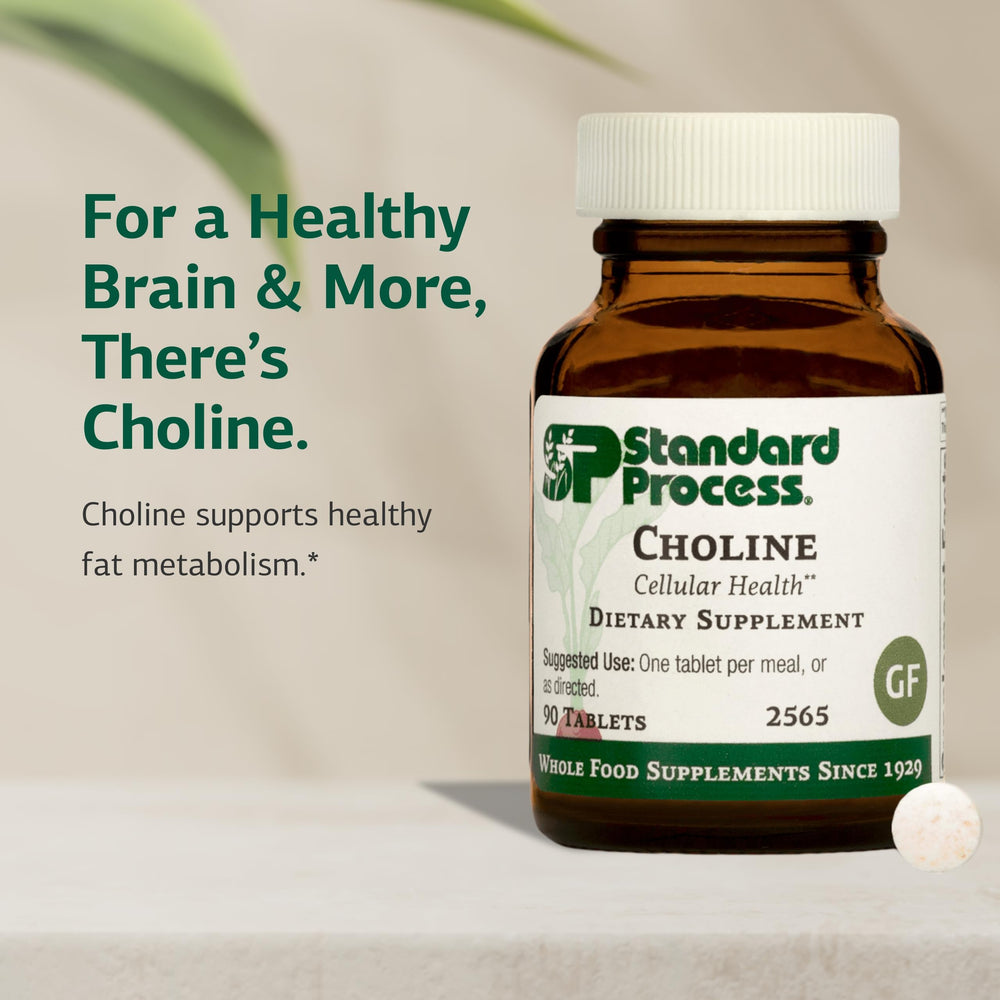 Choline 180 mg bottle on a white background