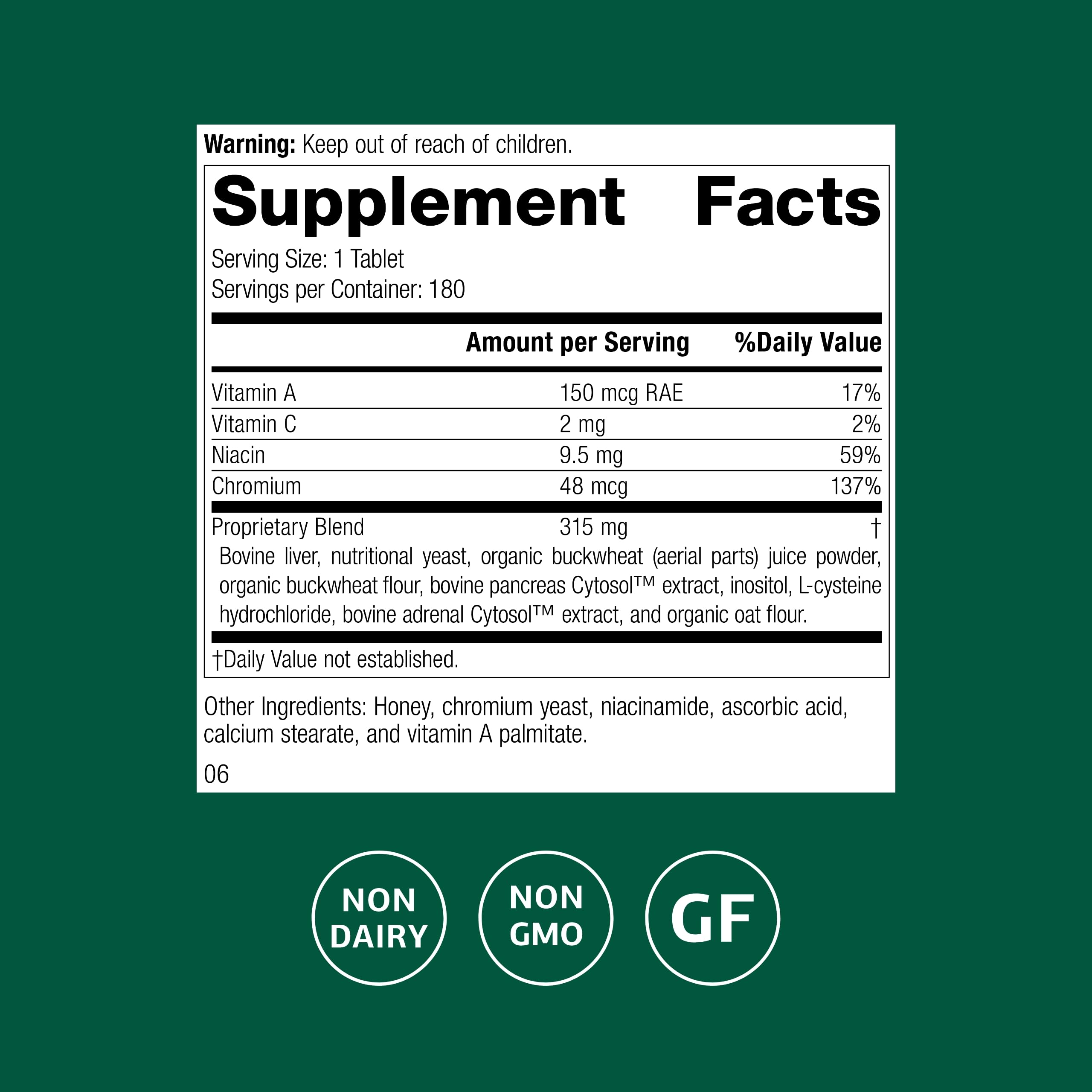 Close-up of Chromium Complex ingredients label