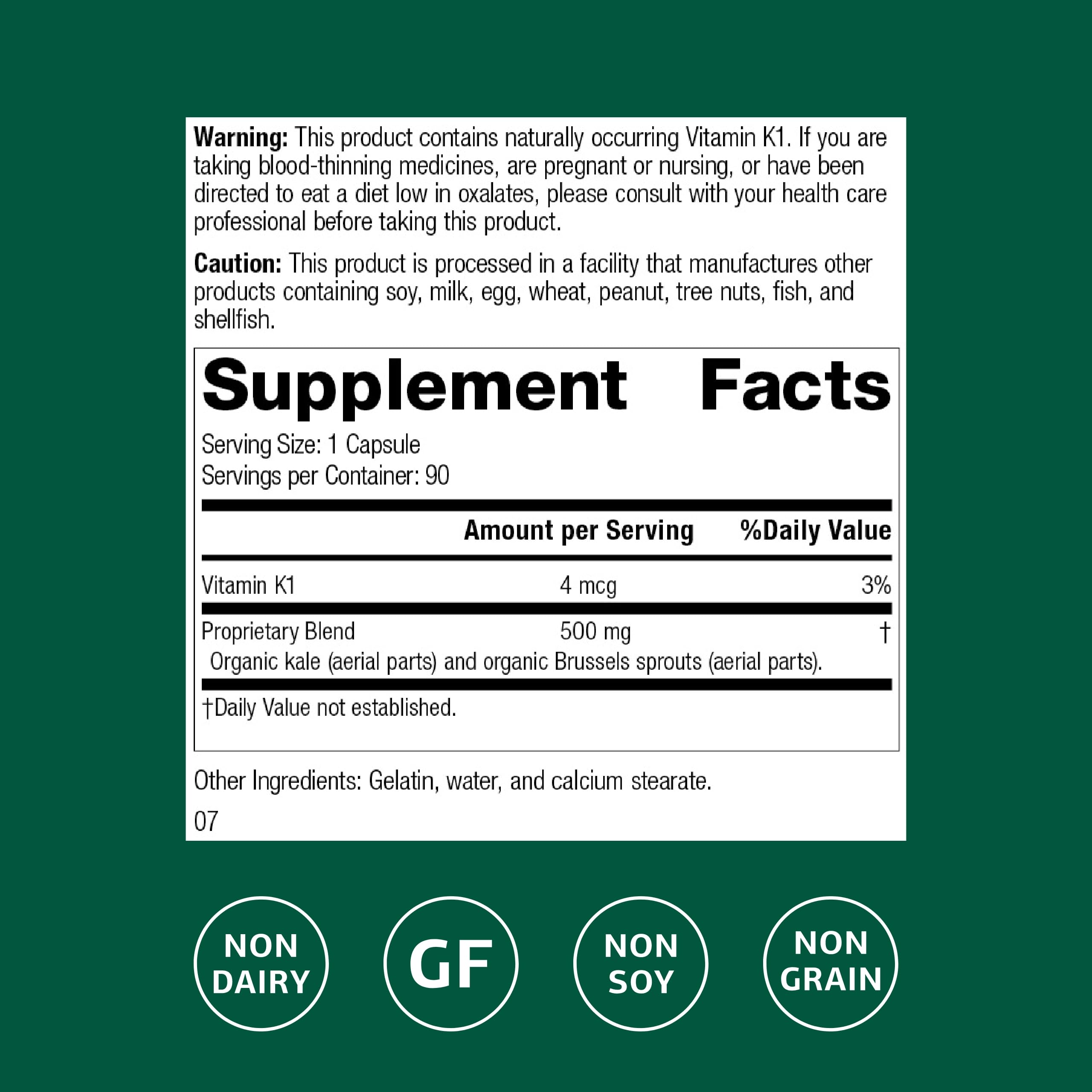 Close-up of organic kale and Brussels sprouts used in Cruciferous Complete