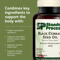 Gluten-free dietary supplement label featuring black currant seed oil