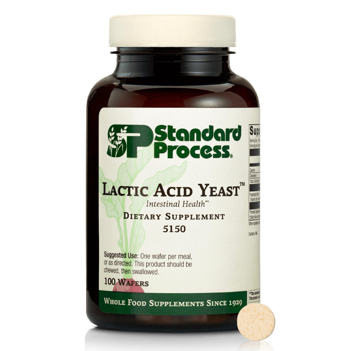Standard Process Lactic Acid Yeast wafers packaging designed for convenient daily gut health support.