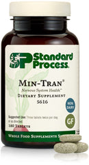 Standard Process Min-Tran nervous system health supplement bottle – 180 tablets (gluten-free, non-dairy, non-soy).