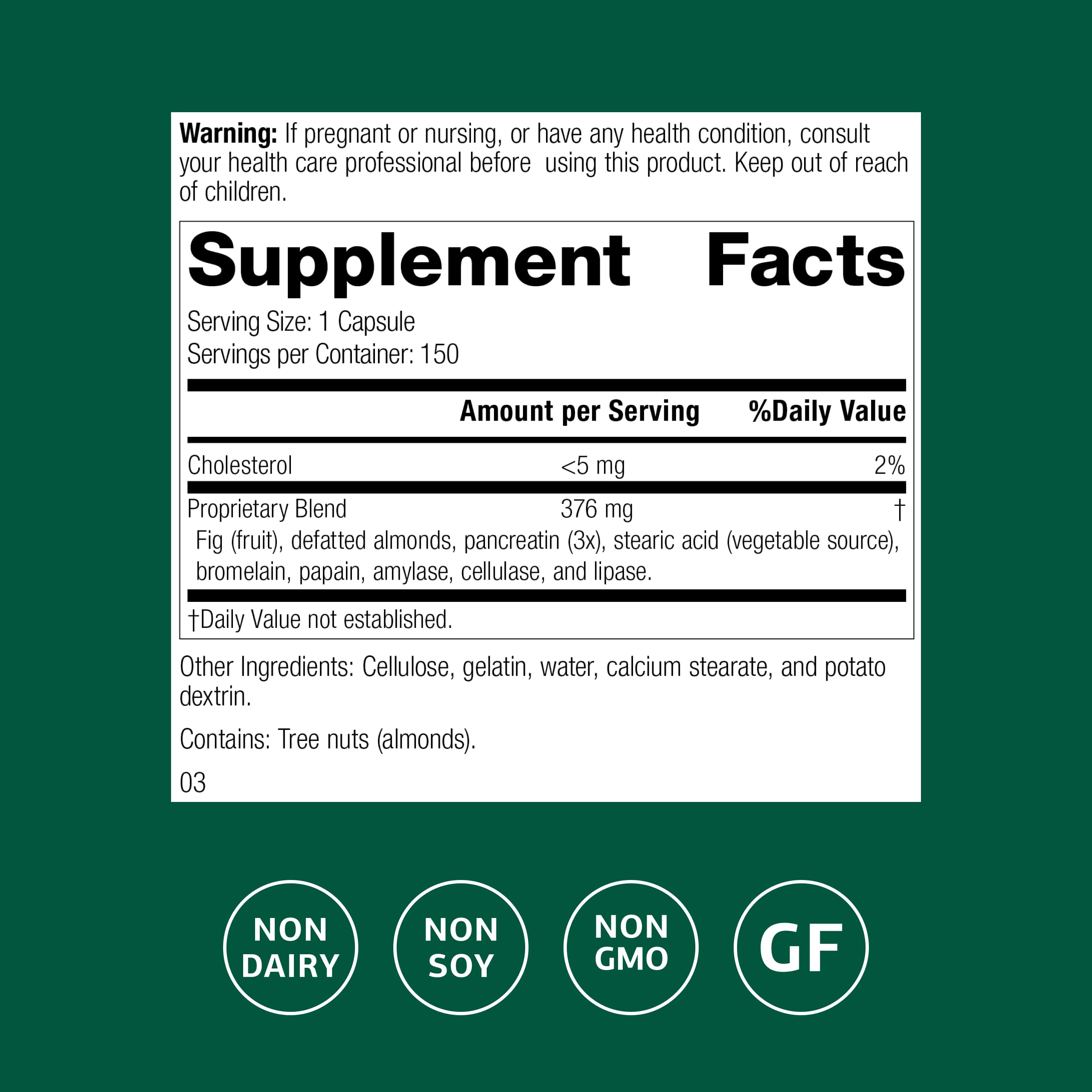 Close-up of Multizyme capsules showing digestive enzymes