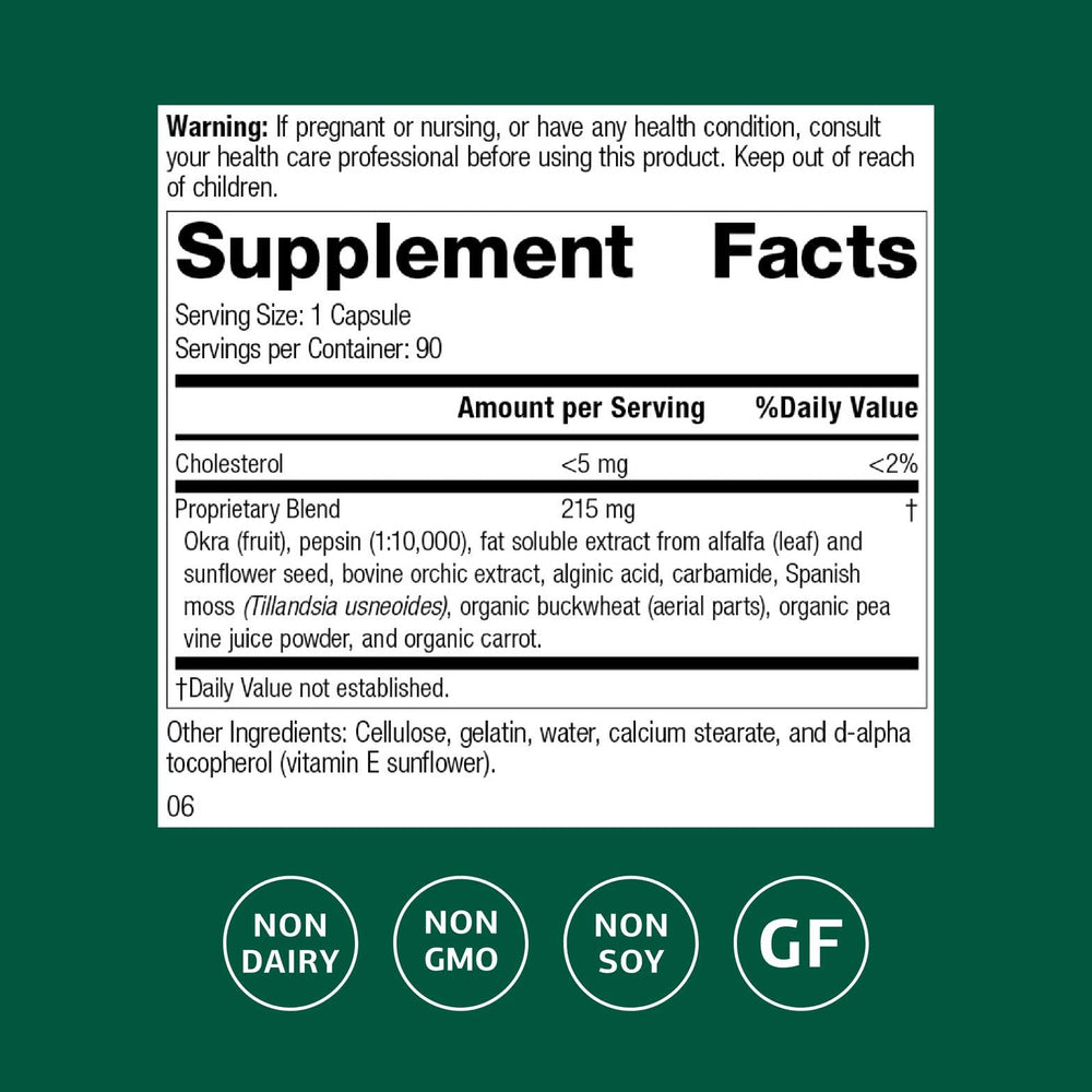 Okra Pepsin E3 capsules and packaging close-up