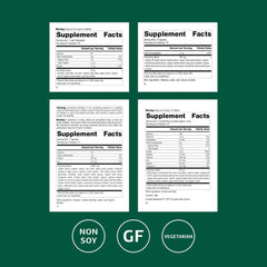 Purification kit components laid out: SP Cleanse, SP Complete, Whole Food Fiber, SP Green Food