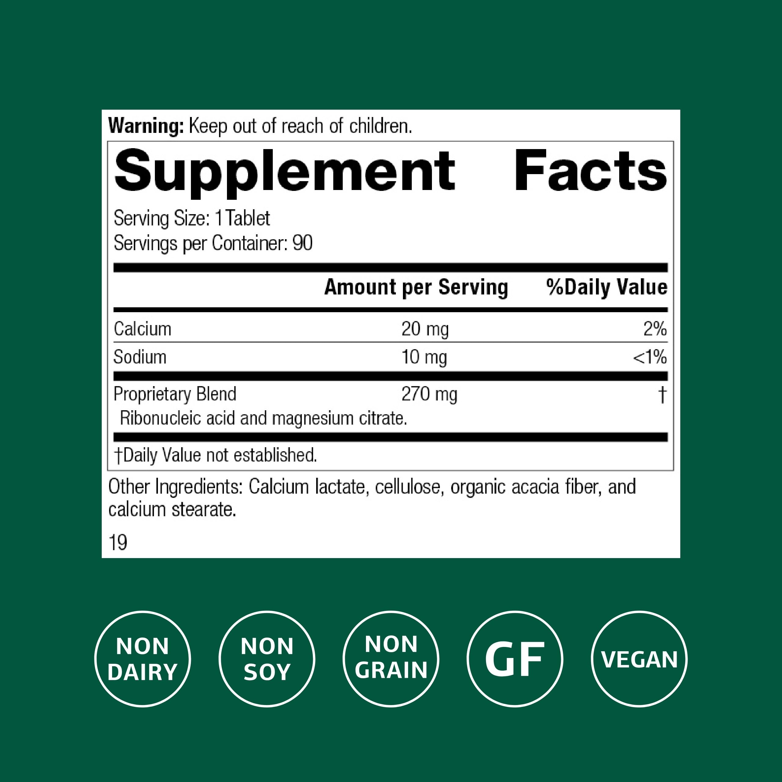 Standard Process RNA bottle with label highlights gluten-free, non-soy composition for diverse diets