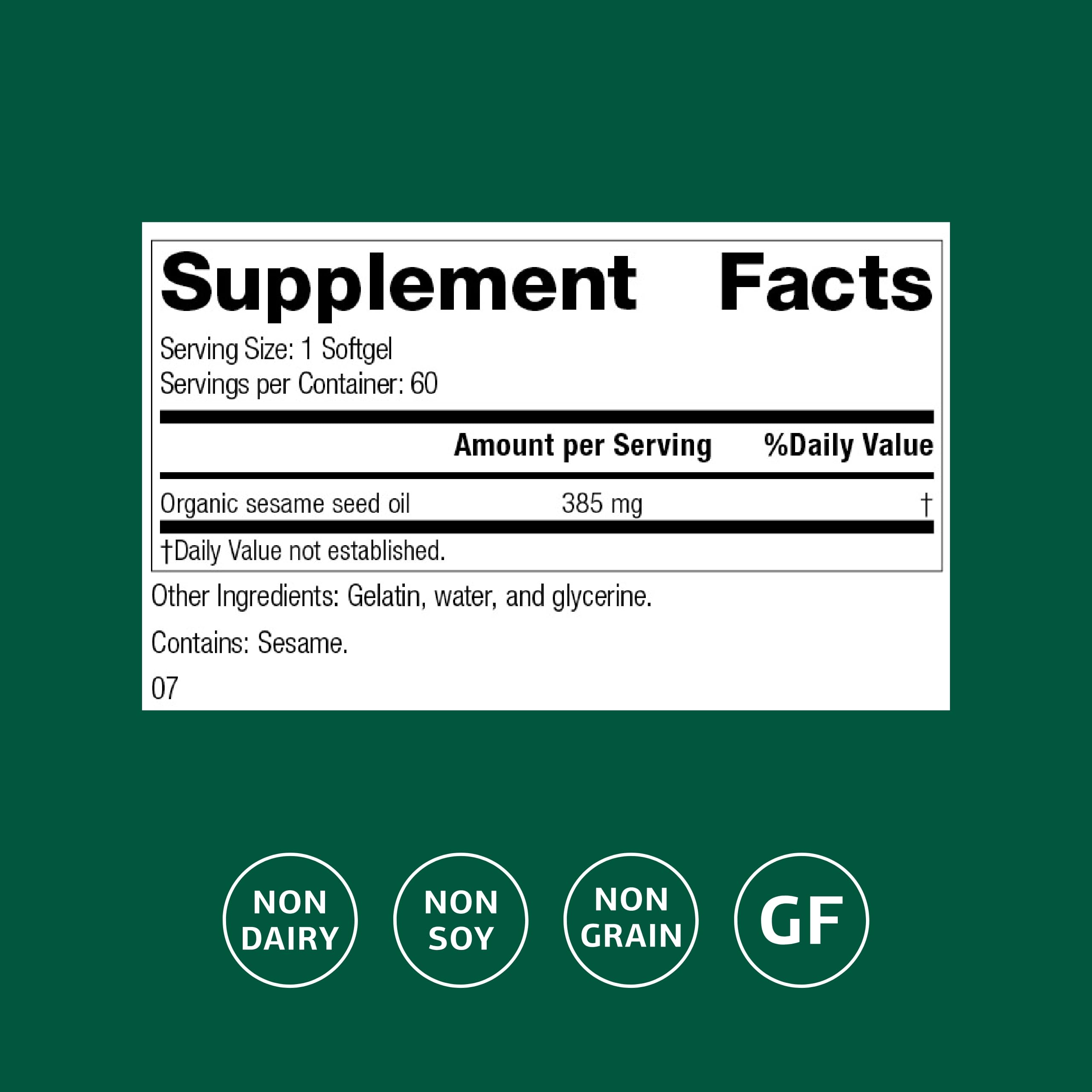 Sesame Seed Oil 60 softgels package close-up