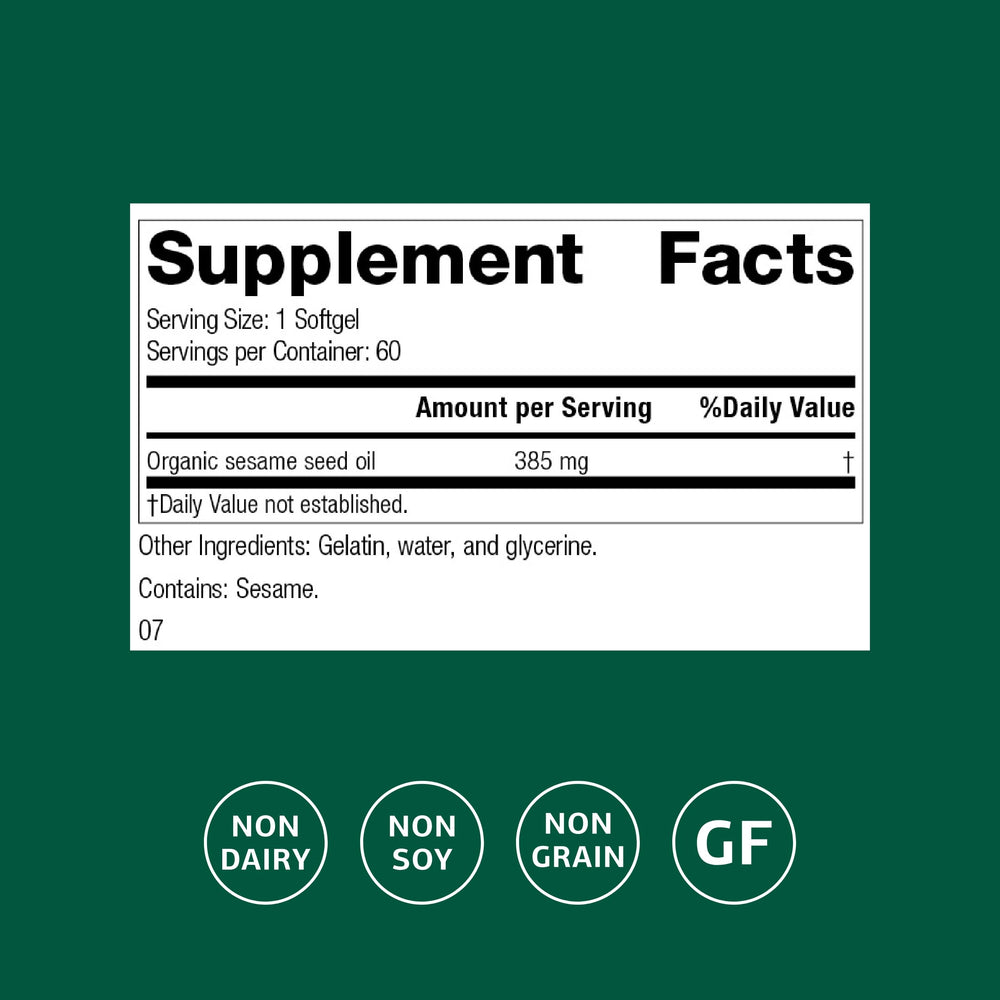 Sesame Seed Oil 60 softgels package close-up