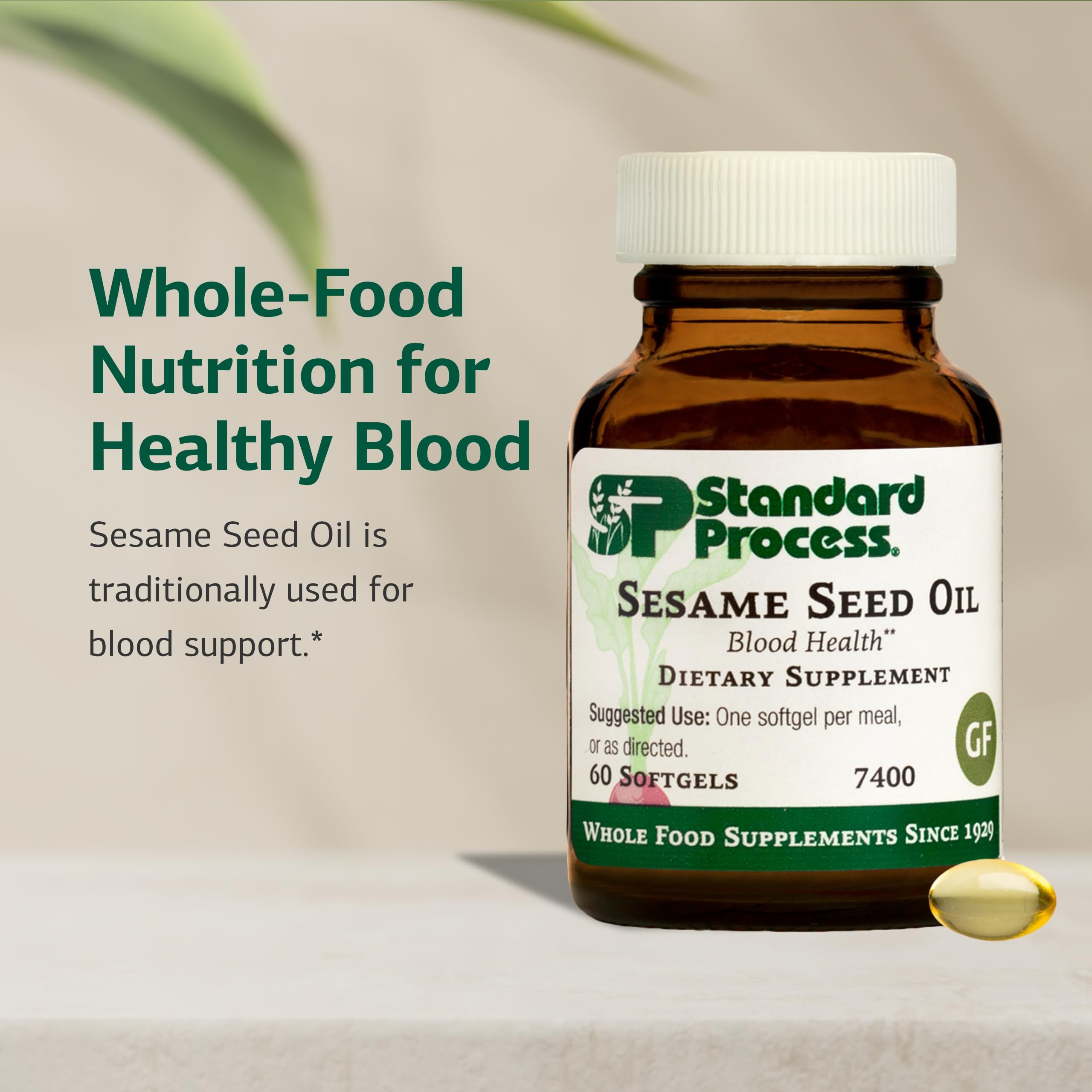 Close-up of product label for sesame seed oil supplement