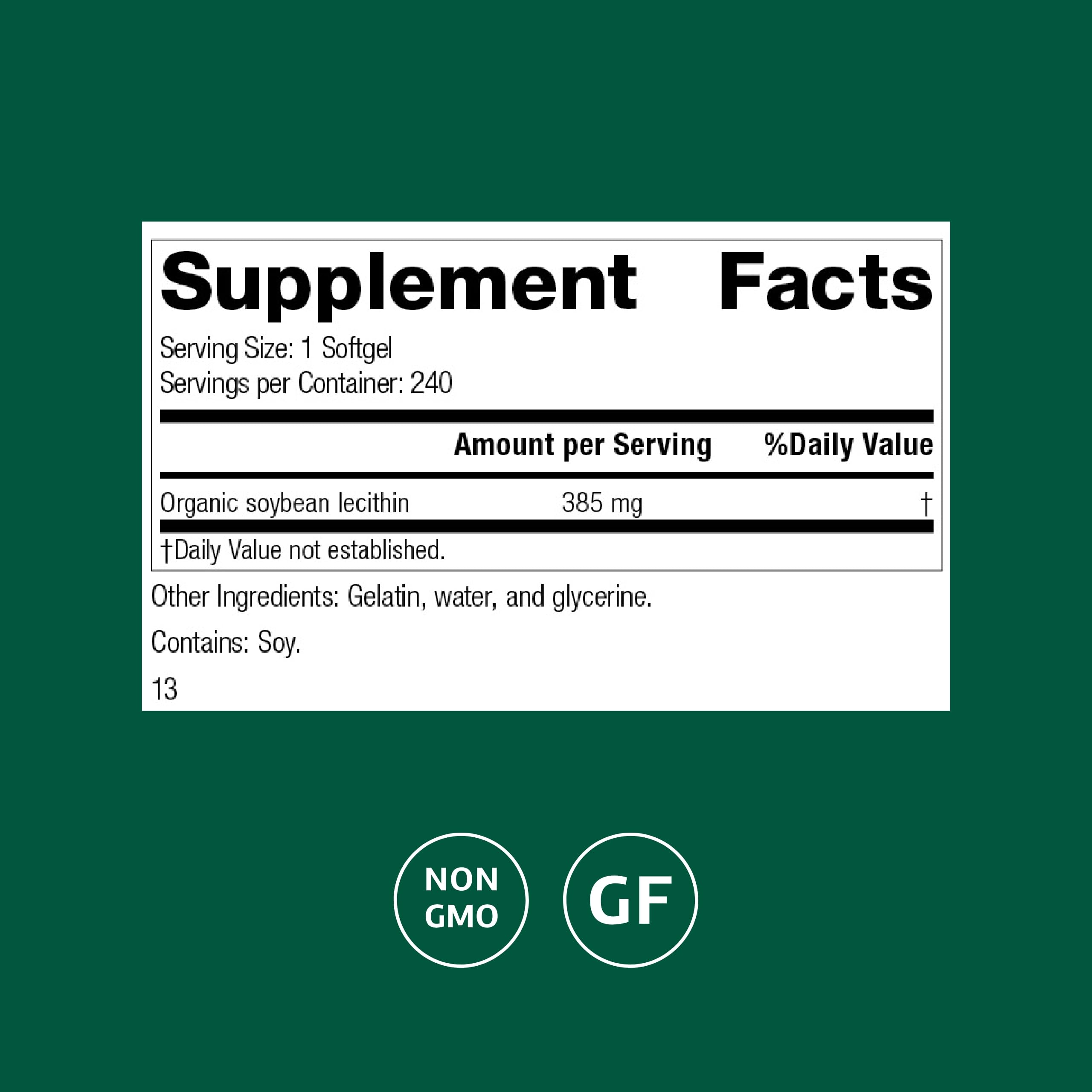 Label and ingredients for Standard Process Soybean Lecithin