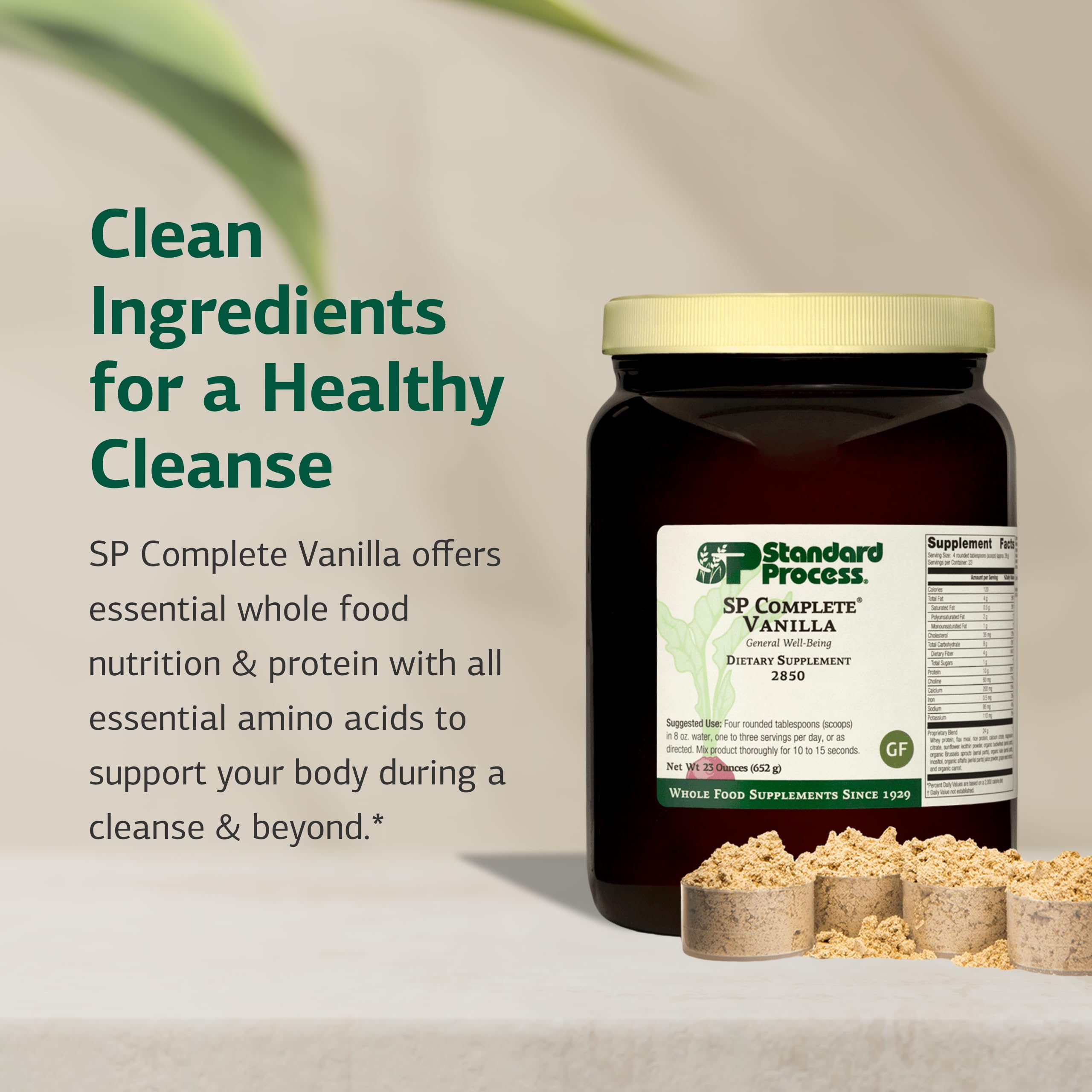 Close-up of SP Complete Vanilla label showing essential amino acids
