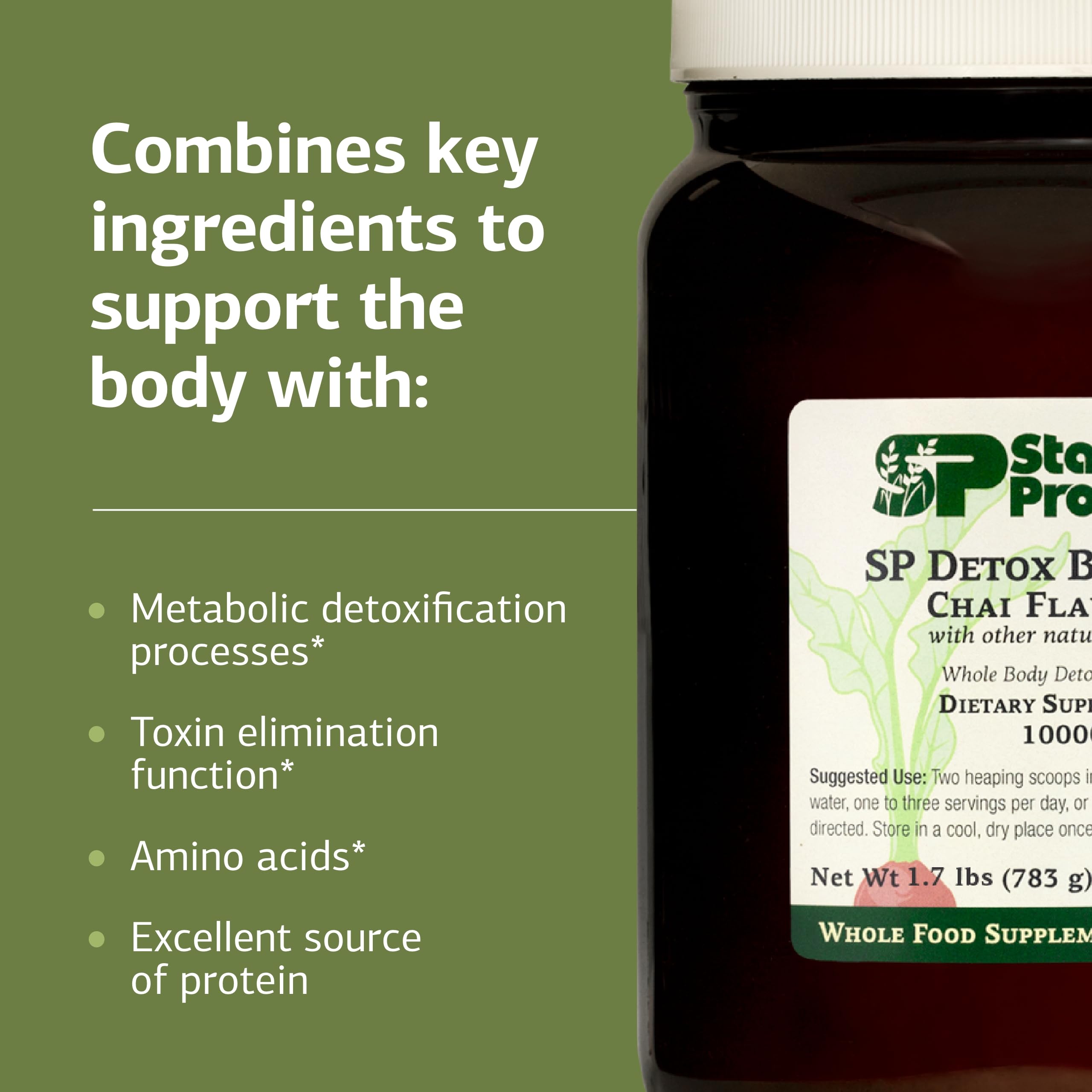 Standard Process SP Detox Balance Chai label-back detailing iron and choline.