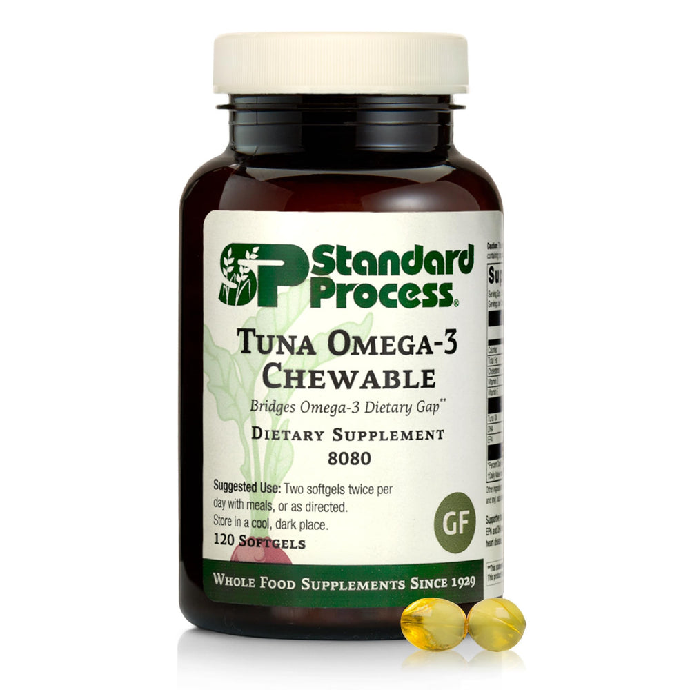 Front label of Standard Process Tuna Omega-3 Chewable bottle