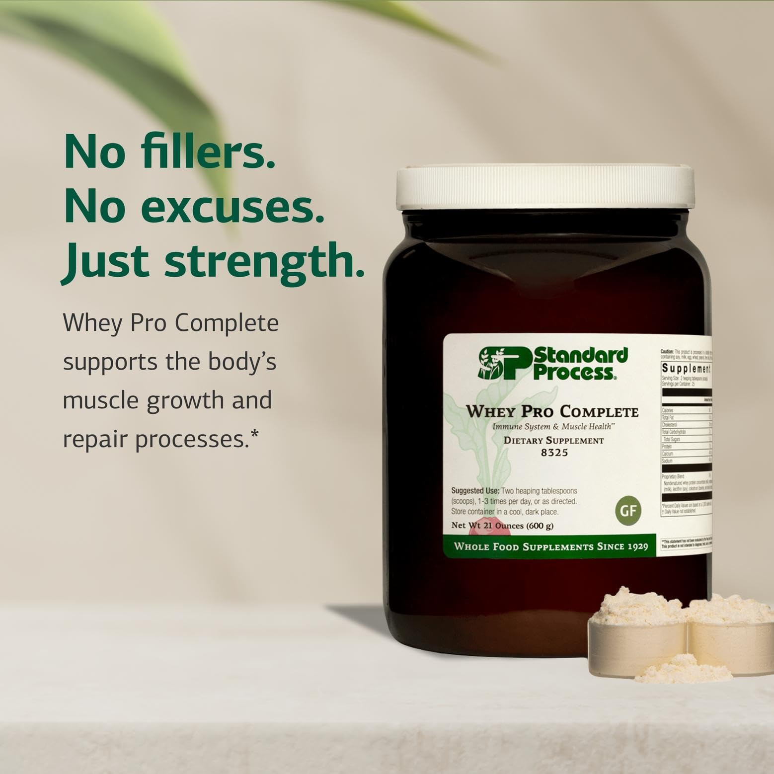 Standard Process Inc. Whey Pro Complete label close-up highlights chicory root inulin and colostrum.