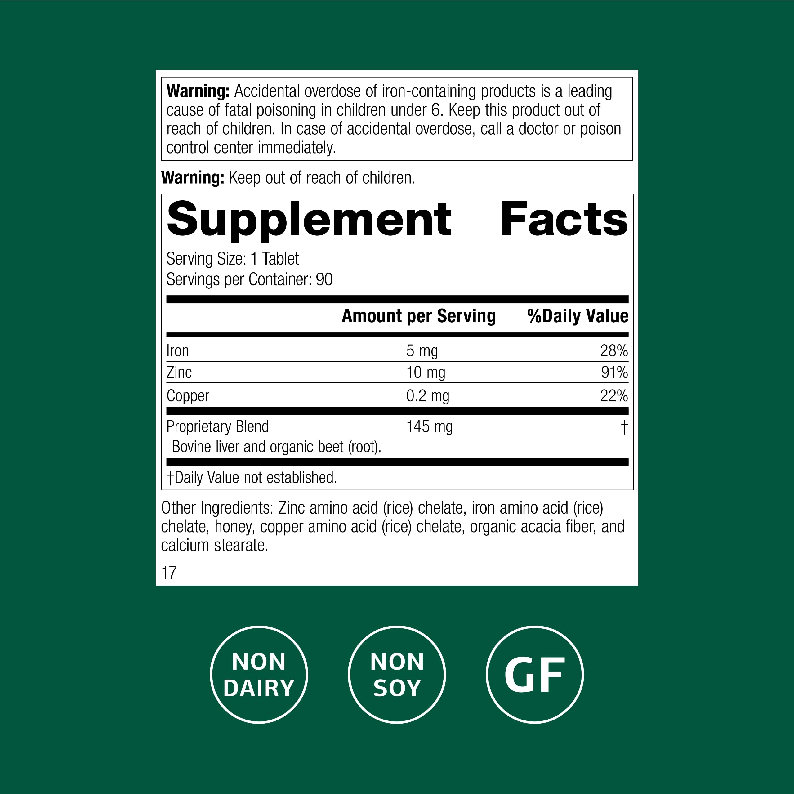 Close-up of Zinc Complex bottle label