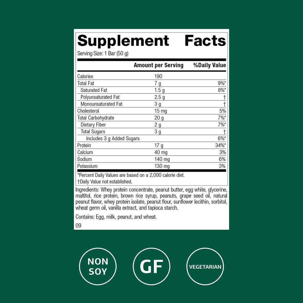 Peanut Butter StandardBar nutrition label and bar image
