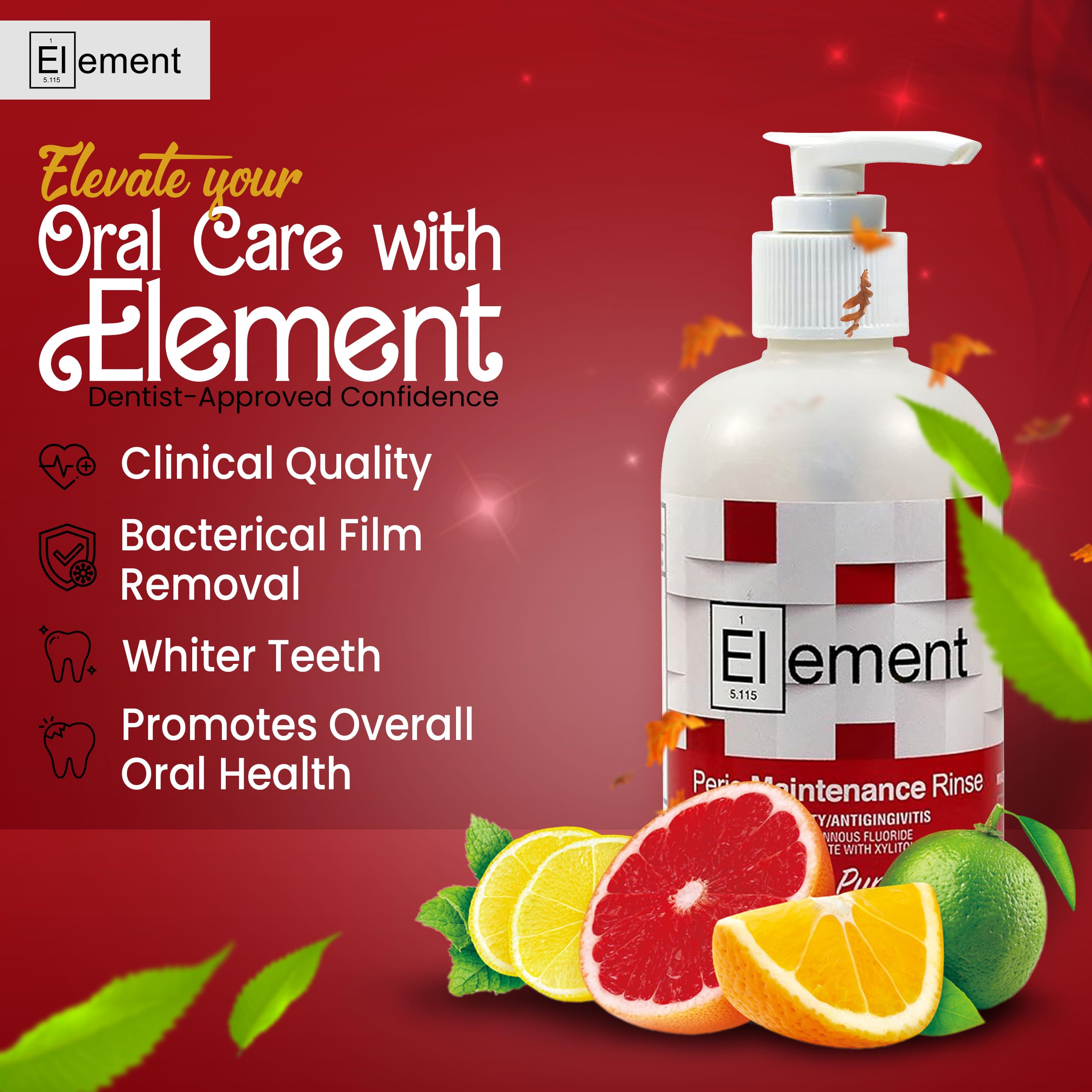 Alcohol-free, dye-free, paraben-free mouthwash bottle