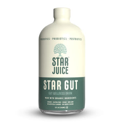 Front view of Star Juice natural gut health drink bottle on white background