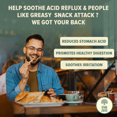 Assortment of ingredients including lemon and papaya around Star Juice bottle