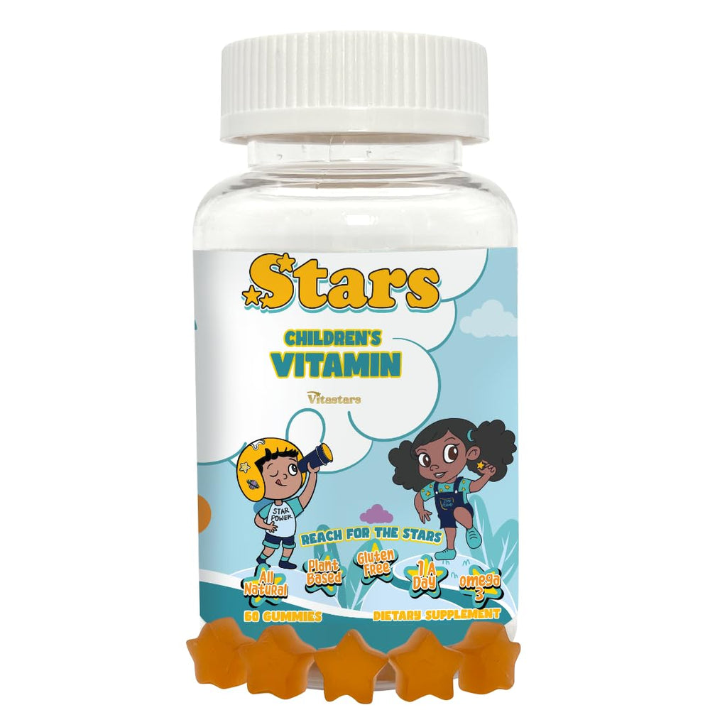Bottle of Stars Kids Multivitamin Gummies with pineapple star shapes