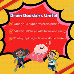 Icons of vitamins A, B, C, D with plant-based Omega-3 label