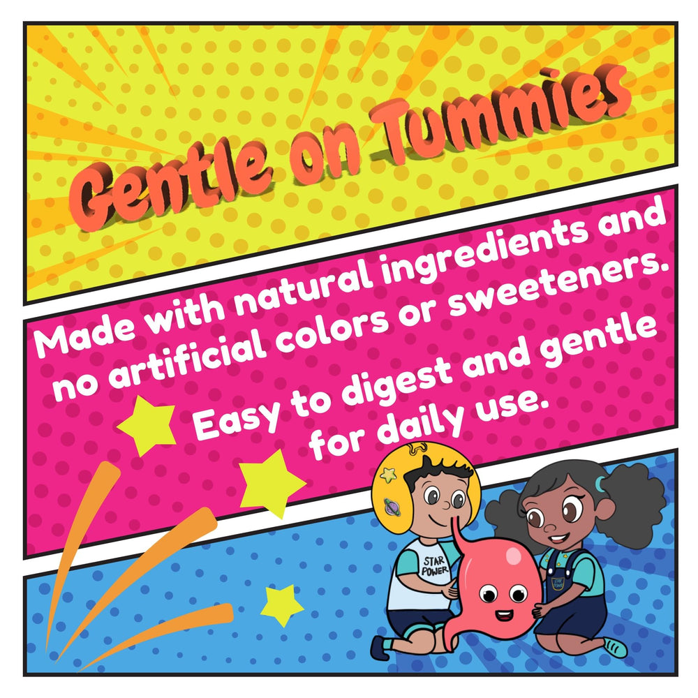 Happy child holding and chewing a star-shaped gummy