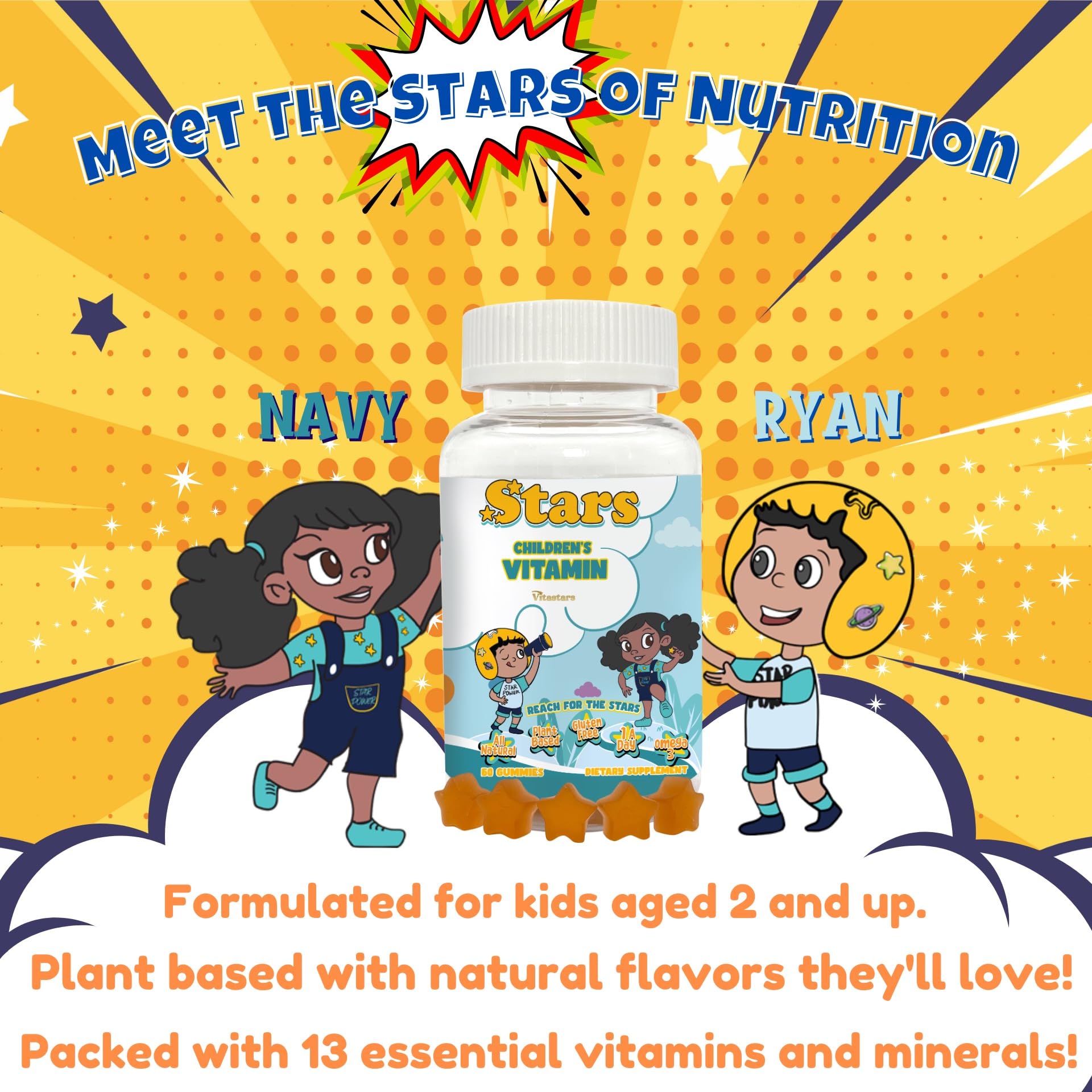 Nutrition facts and ingredients panel for Stars Kids gummies
