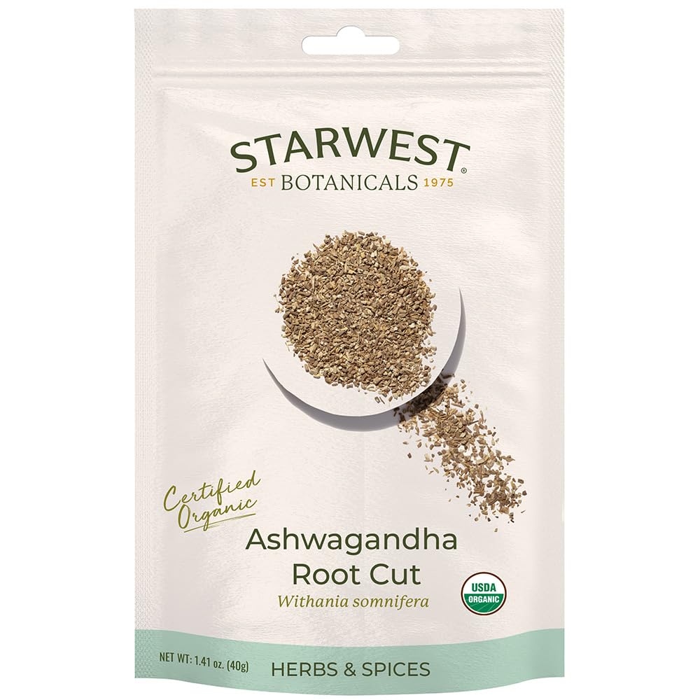 Starwest Botanicals Organic Ashwagandha Root Cut in Eco-Friendly Packaging (1.41 oz)