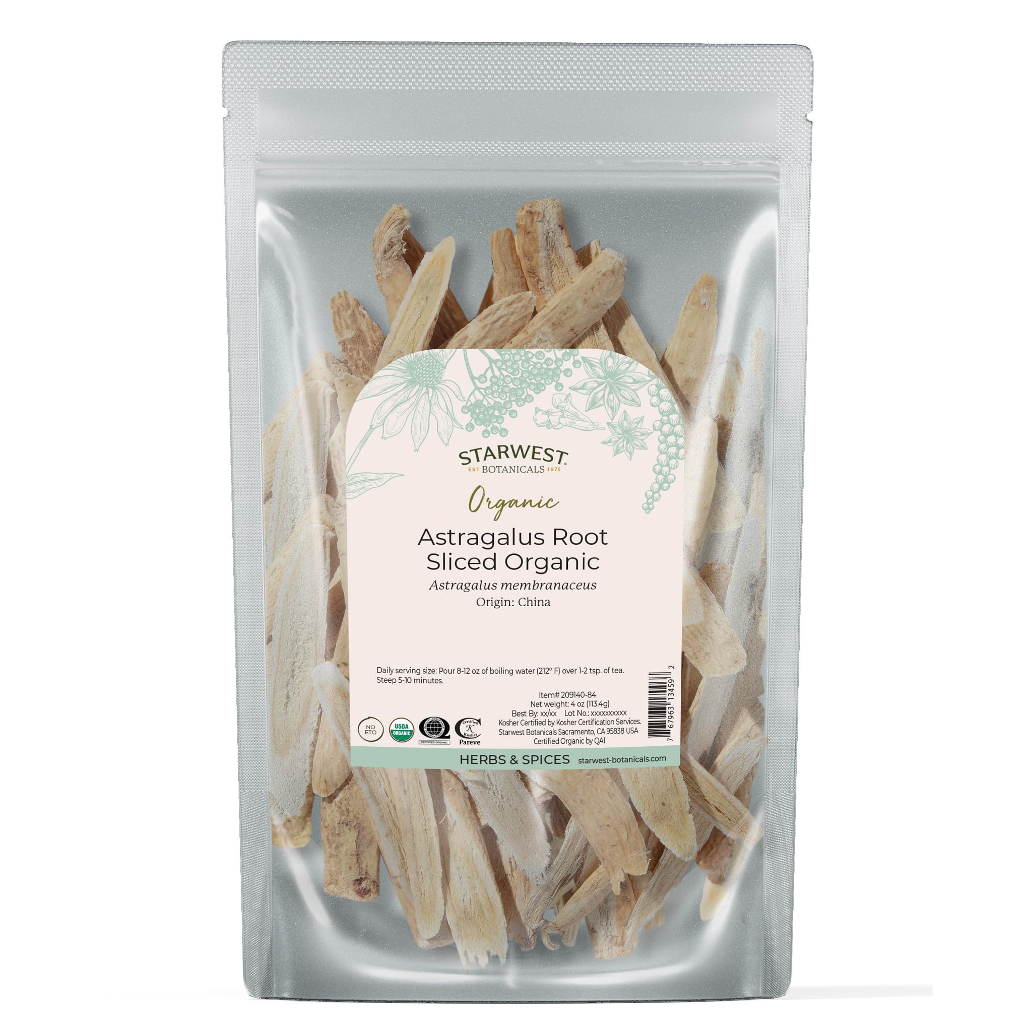 Astragalus root slices close-up for Starwest Botanicals