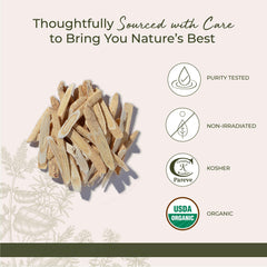 Organic and Kosher certification label on astragalus root packaging