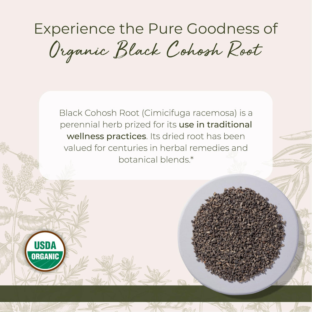 Close-up of natural black cohosh root pieces, cut and sifted