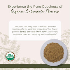 Back label showing organic and kosher certifications on Calendula powder